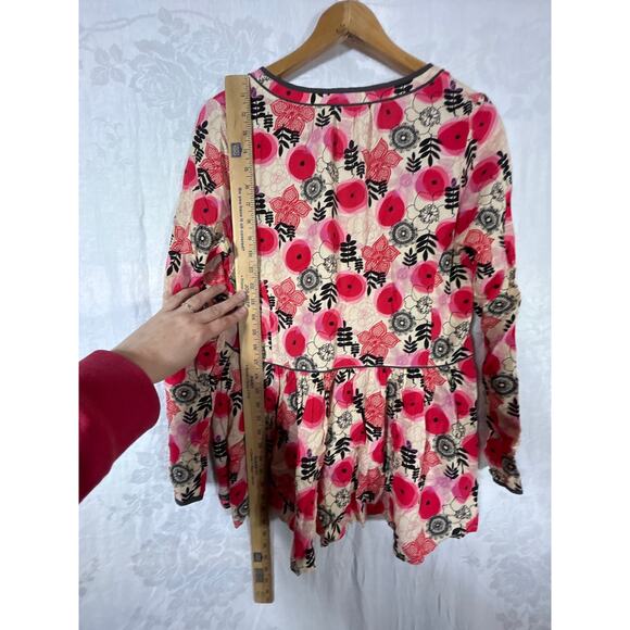 Matilda Jane Tunic Small Pink Black Tan Floral Long Sleeve Ruffle - Picture 10 of 10